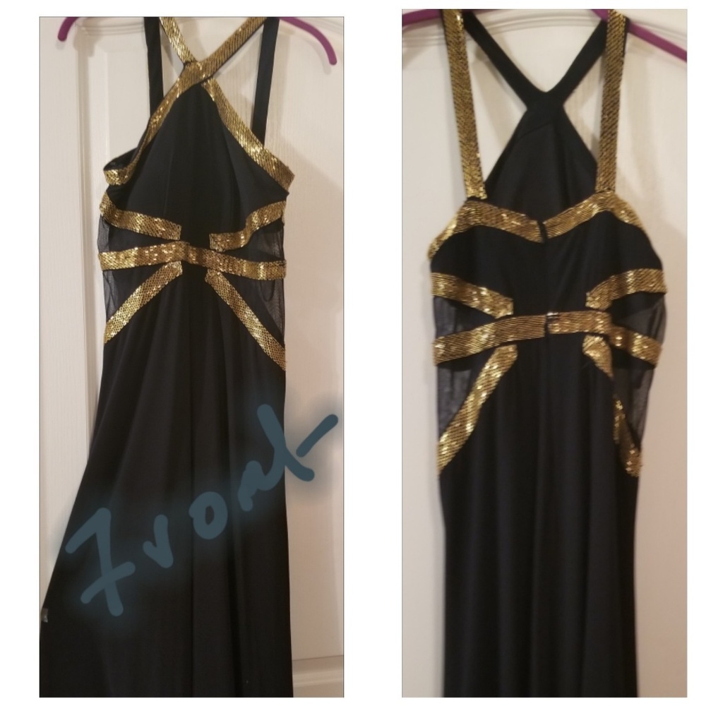 Cocktail evening dress blue & gold sequin